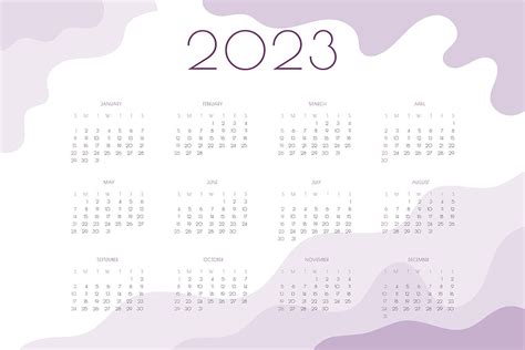 Calendar horizontal landscape template with wavy pink and lilac ...