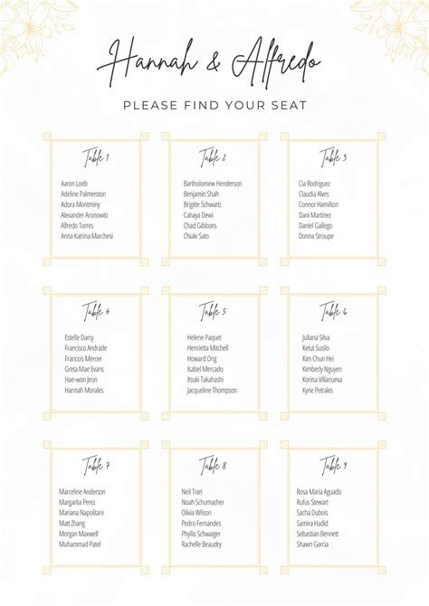 Seating Plan with Romantic Calligraphy Style font - Table Plan - Seating Chart - Printed ...