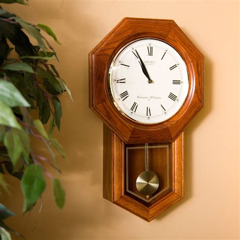 Dark Brown Oak Traditional Schoolhouse Wall Clock w/ Chime & Pendulum 21" x 13" x 4" - Walmart ...