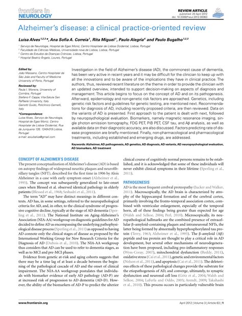 (PDF) Alzheimer’s Disease: A Clinical Practice-Oriented Review