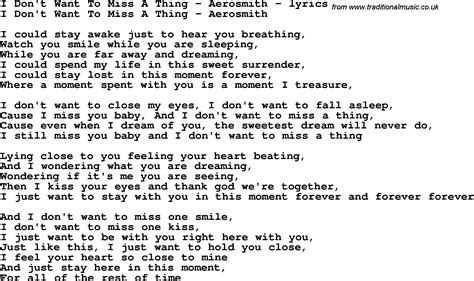 Love Song Lyrics for:I Don't Want To Miss A Thing - Aerosmith