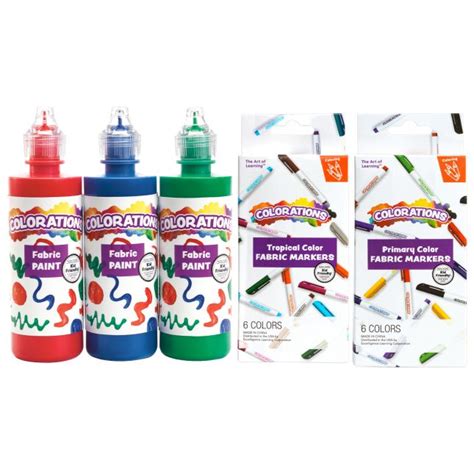 Colorations® Fabric Markers, Set of 12 Colors, Fabric Paint - Set of 3 Colors