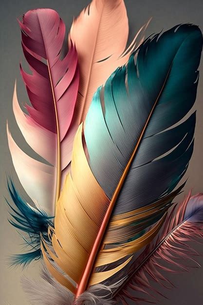 Premium Photo | A colorful feather wallpaper with a gold and blue ...