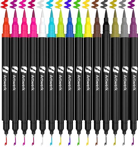 15 Pack Dual Tip Brush Marker Pens ArtWerk Colored Brush Pen [Non-Toxic ...