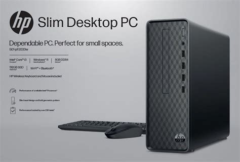 HP Slim Desktop Bundle, Intel Core i3-12100, 8GB SDRAM, 512GB SSD, Dark Black, Windows 11 Home ...