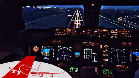 BOEING 747 NIGHT LANDING - Cockpit View Amsterdam - YouTube