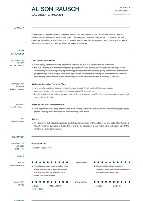 Student Ambassador - Resume Samples and Templates | VisualCV