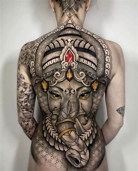 Ganesha Back Piece with Geometric Patterns