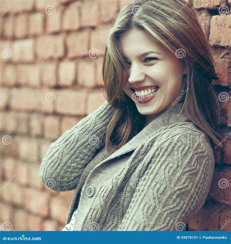 Beautiful Smiling Woman Outdoors Portrait Stock Image - Image of hair ...