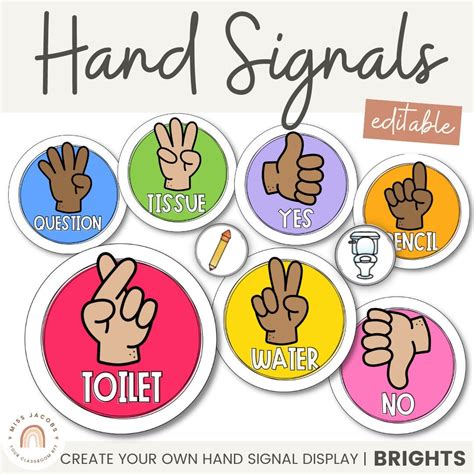 Hand Signals for Classroom BRIGHTS Editable Classroom Decor - Etsy