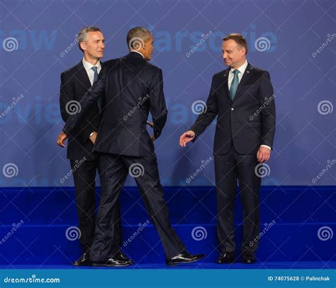 Barack Obama, Jens Stoltenberg and Andrzej Duda at NATO Summit Editorial Stock Photo - Image of ...