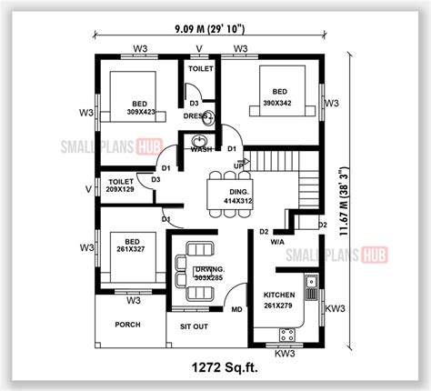 3 Bedroom House Plans 1250 Sq Ft - House Design Ideas