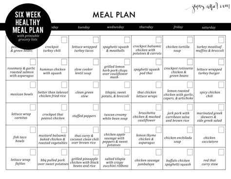 Six week healthy meal plan with free printable grocery lists | Healthy meal plans, Fat burning ...