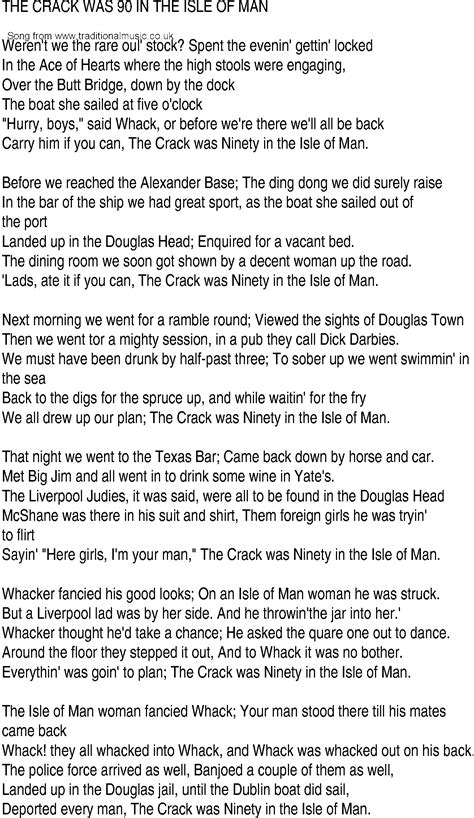 Irish Music, Song and Ballad Lyrics for: Crack Was Ninety In The Isle ...