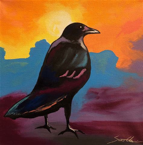 Crow painting bird art colorful art acrylic painting crow | Etsy