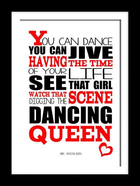 ABBA Dancing Queen Typography lyrics art canvas and prints. | Music lyrics songs, Dancing queen ...