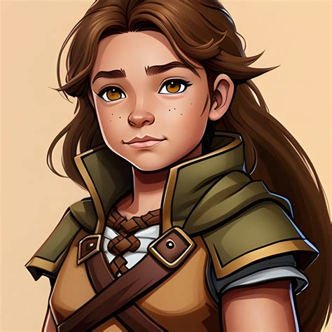 tan skin, brown hair, hazel eyes, halfling, dnd artstyle - Arthub.ai