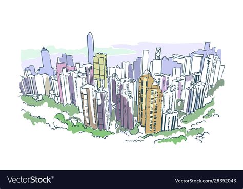 Hong kong skyscraper sketch watercolor Royalty Free Vector