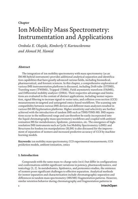 (PDF) Ion Mobility Mass Spectrometry: Instrumentation and Applications