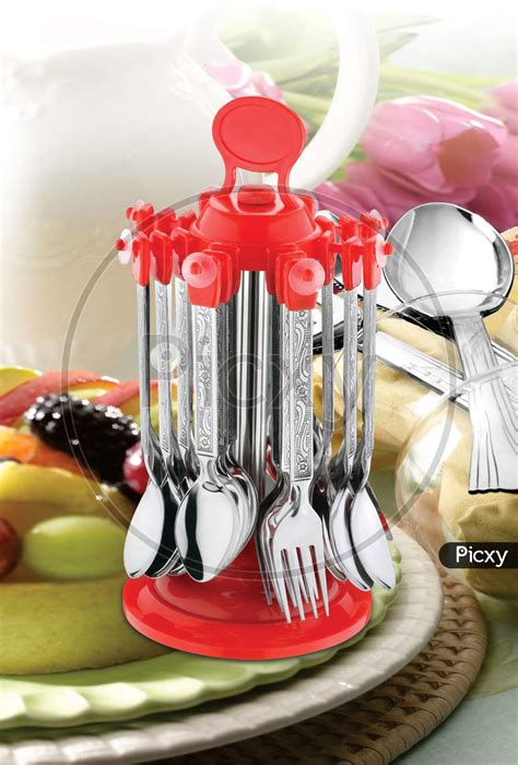 Image of Spoons Cutlery Set With Stand Stainless Steel-RD487275-Picxy