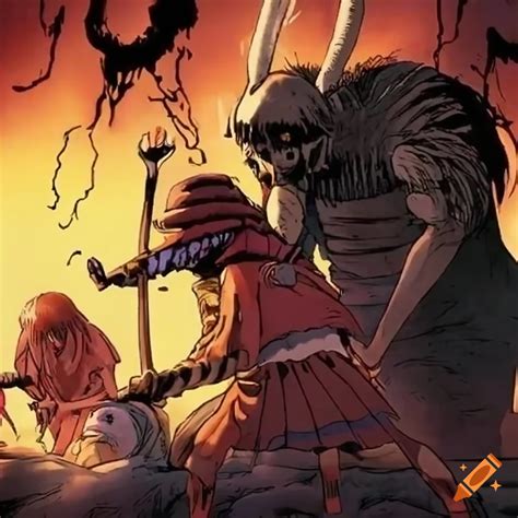 Manga image of a warrior's death scene on Craiyon