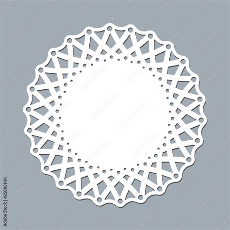 Layout template lace napkin for laser paper cutting Round pattern ornament Mockup of a white ...