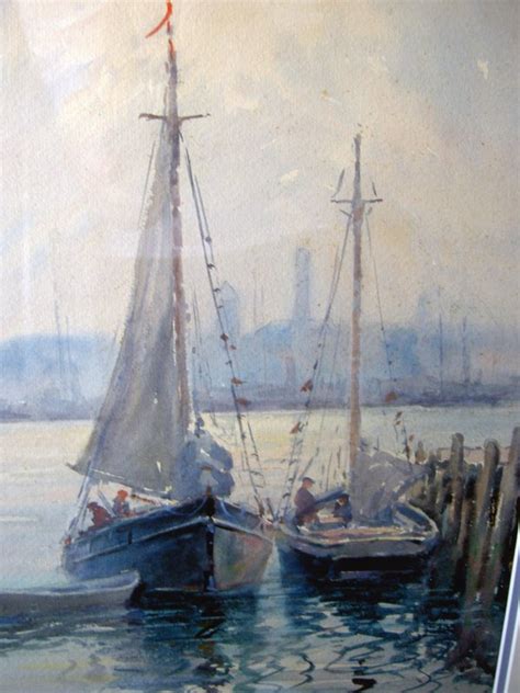 Watercolor Painting of Boats at Dock by John A Cook For Sale | Antiques ...