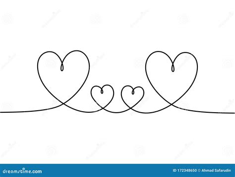 Hearts Love Symbol, One Line Drawing. Concept of Family Members Stock ...