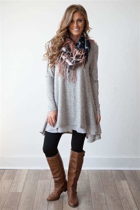 Long Sleeve Layered Flare Tunic - Heather Grey | Boho boutique clothing, Outfits with leggings ...