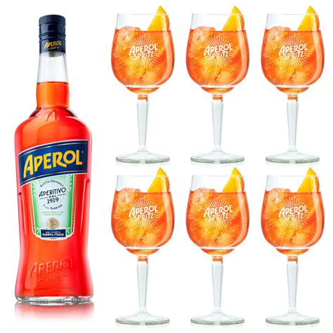 Aperol Aperitif 15% + 6 stemmed glasses set - Apérol