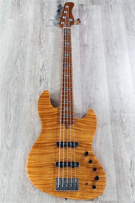 Sire V10 2nd Gen Bass Guitar, 5-String, Roasted Flame Maple Fingerboard, NT Natural w/ Gig Bag