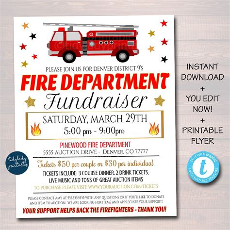 Firefighter Fundraiser Flyer, Community Fundraising Event, First Responders Auction Flyer ...