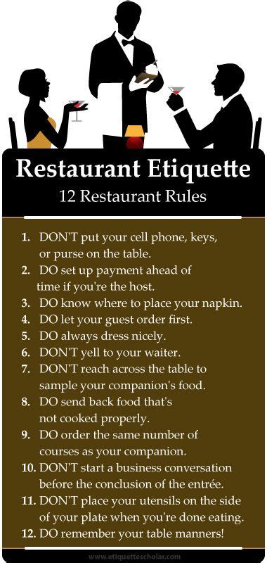 12 Restaurant Dos and Don'ts - Great dining etiquette tips for eating in a nice restaurant! Lots ...
