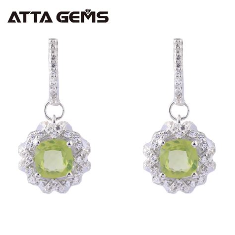 Natural Peridot Sterling Silver Drop Earrings 2.2 Carats Natural Peridot August Birthstone for ...