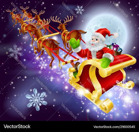 Christmas santa flying in his sled or sleigh Vector Image