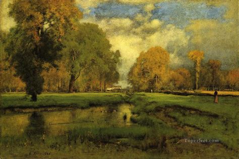 October landscape Tonalist George Inness brook Painting in Oil for Sale