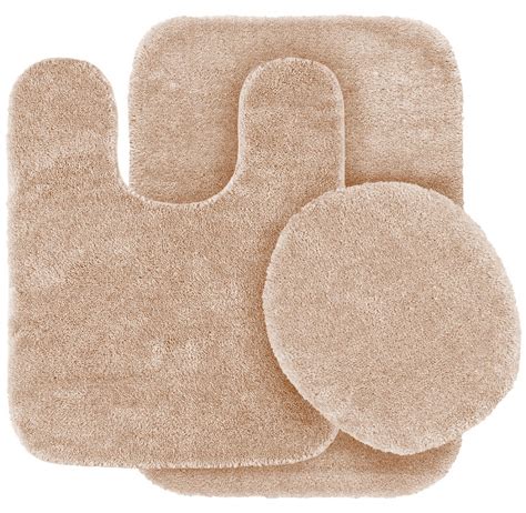 3 Pc TAUPE Bathroom Set Bath Mat RUG, Contour, and Toilet Lid Cover ...