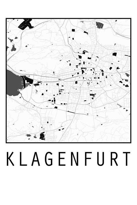 Klagenfurt, Austria, bw city map print. Digital Art by Dandi Studio