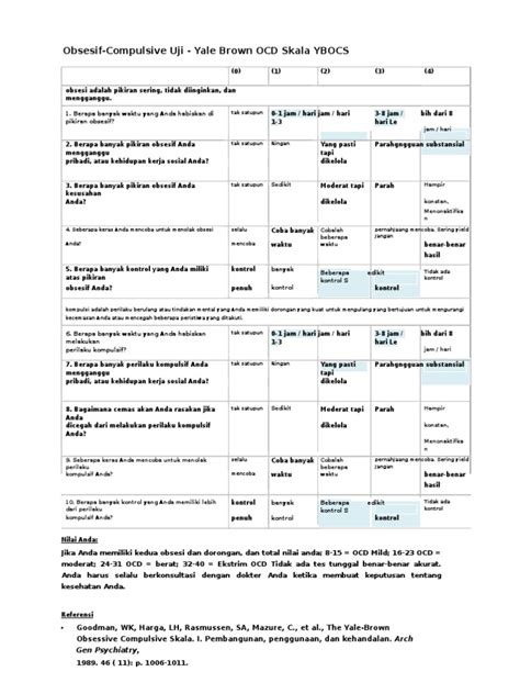 Obsessive Compulsive Disorder Test Yale Brown Ocd Scale Ybocs - En.id | PDF