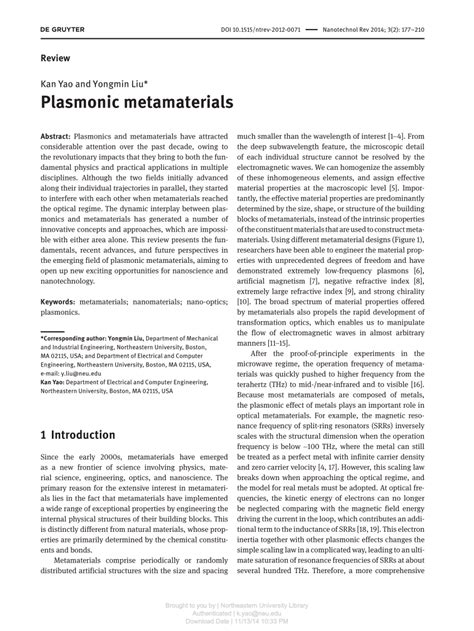 (PDF) Plasmonic Metamaterials