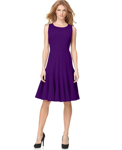 Lyst - Calvin Klein Petite Sleeveless Seamed Dress in Purple