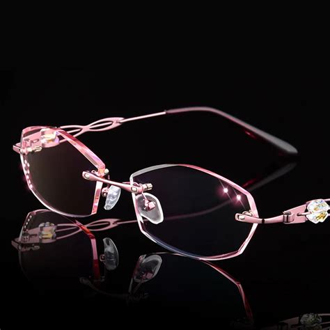 Luxury Eyeglasses Rimless Women Myopia Prescription Eye Glasses Diopter Rhinestone High Clear ...