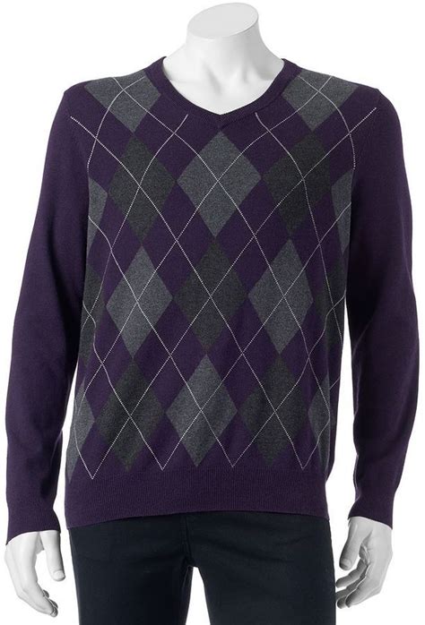 Croft & Barrow Big & Tall Classic-Fit Argyle 12GG V-Neck Sweater | Vneck sweater, Sweaters, Argyle