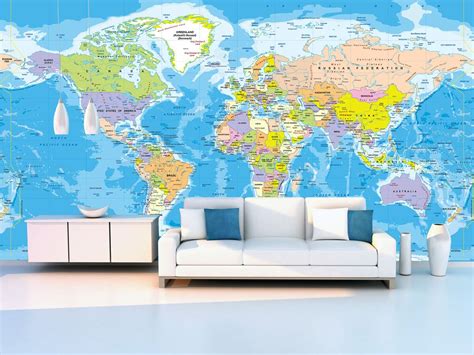 Wall mural political map for the office. Beautiful and educational! | Map murals, World map ...