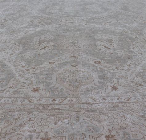 Antique Persian Mahal Rug with Large Scale Medallion Design in Neutral Tones For Sale at 1stDibs
