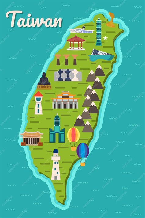 Premium Vector | Taiwan map with landmarks