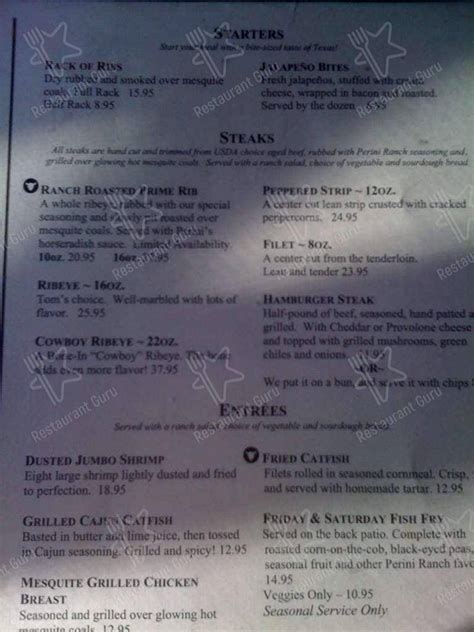 Menu at Perini Ranch Steakhouse, Buffalo Gap