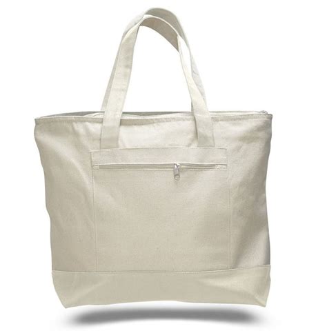 Zipper Canvas Tote Bags Wholesale with Front Pocket - Large | Tote bag ...