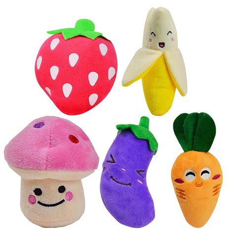 5pcs Squeaky Dog Toys Fruits and Vegetables Plush Puppy Dog Toys (Carrot & Banana & Eggplant ...