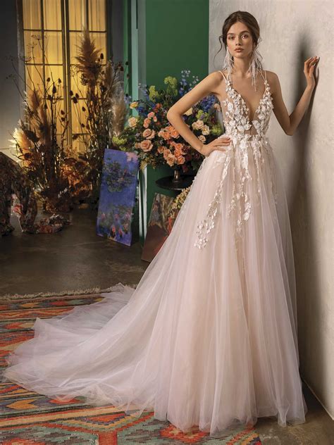 A-line wedding dress with plunging neckline